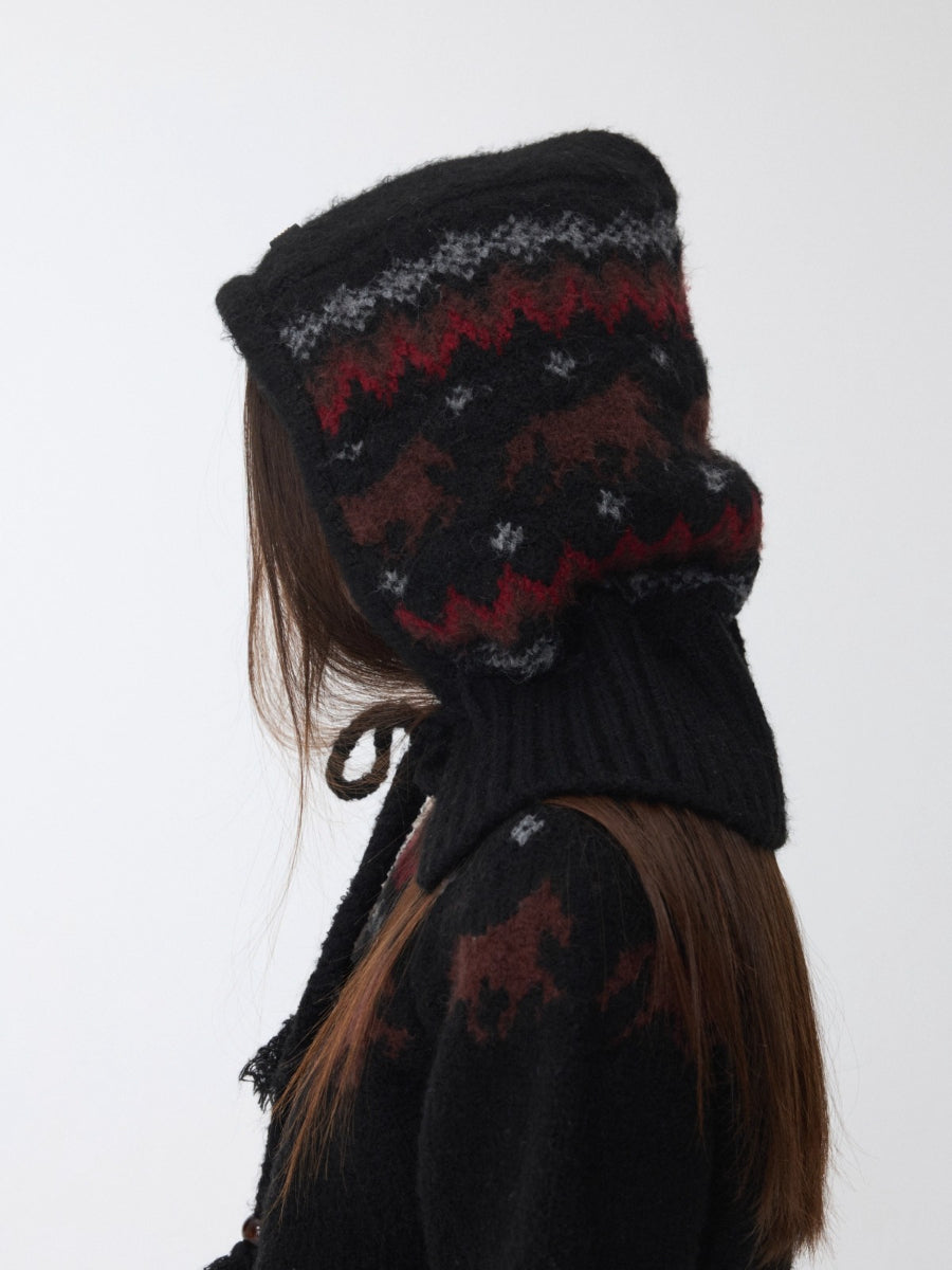Fair Isle Pony Jacquard Knit Balaclava Hat