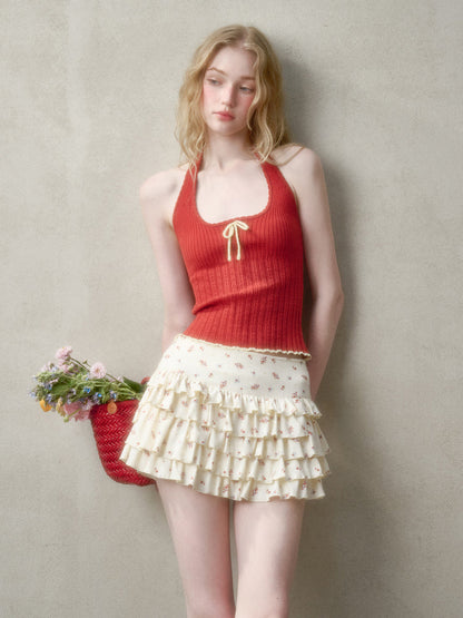 Hollow-out Color-blocking Knit Top