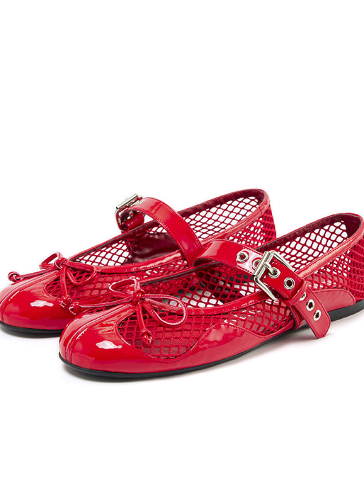Fishing Net Woven Flat Mary Jane Shoes