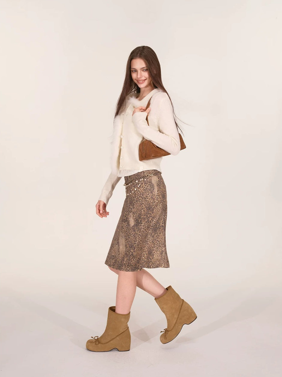 Vintage Washed Leopard Print Mermaid Skirt