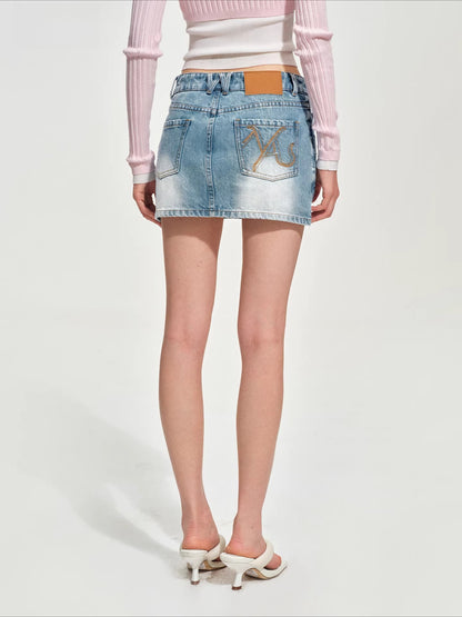 Mineral Blue Equestrian Denim Mini Skirt