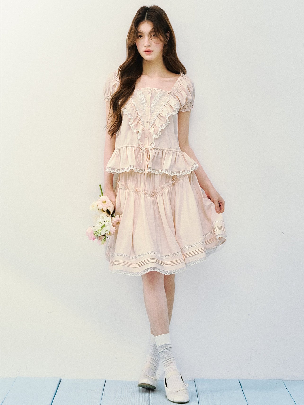Ruffle Blouse Skirt Set
