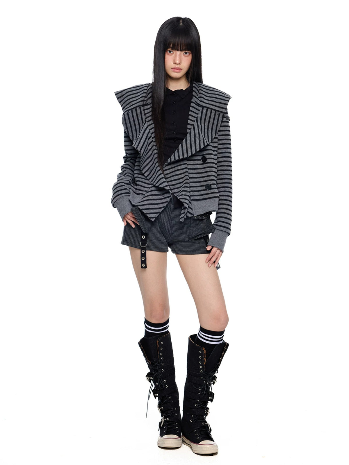 Striped Hooded Patchwork Cardigan