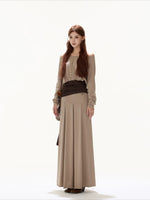 Khaki Off Shoulder Draped Top & Skirt Set