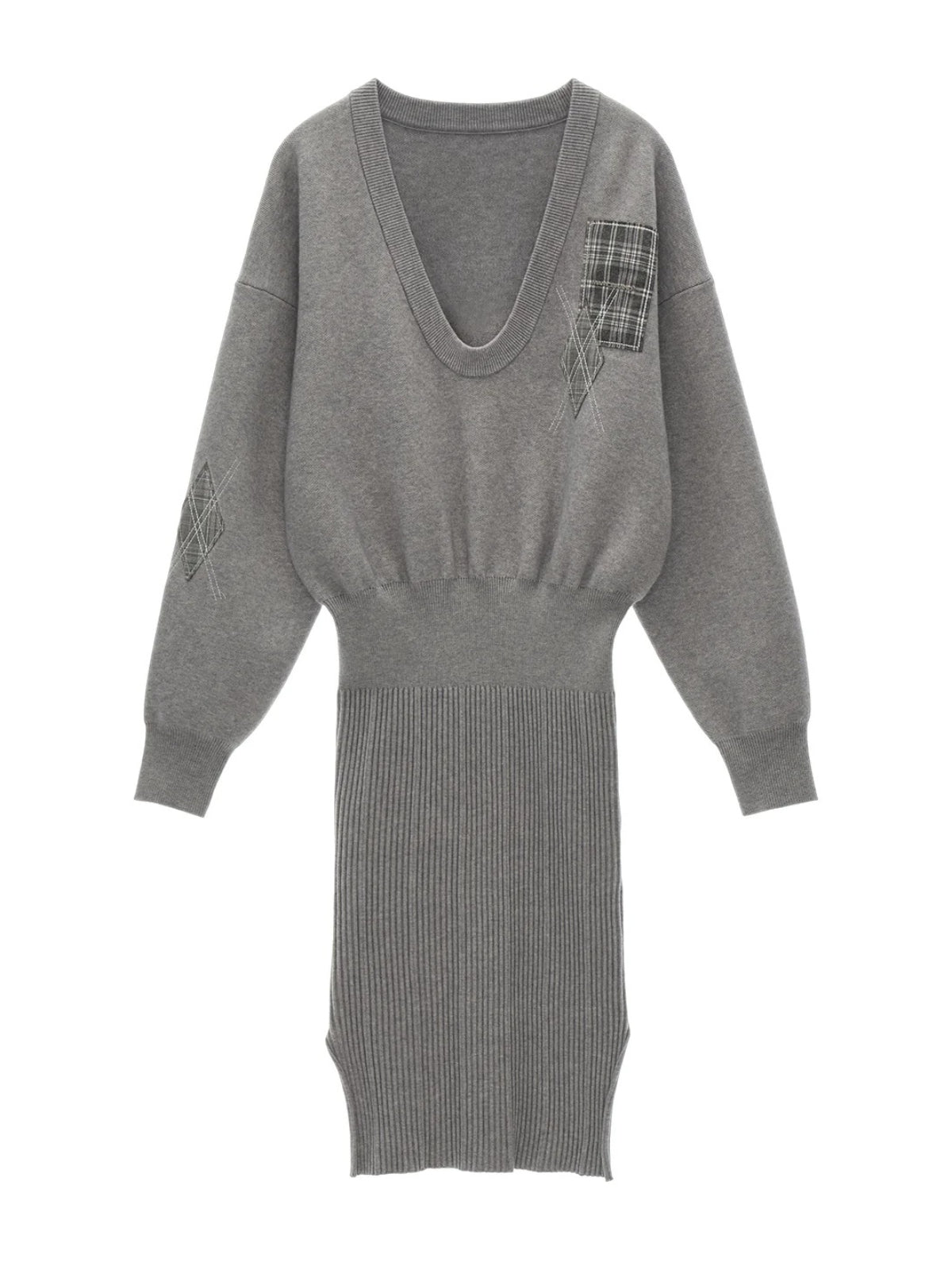 Patchwork Preppy U-Neck Knit Dress