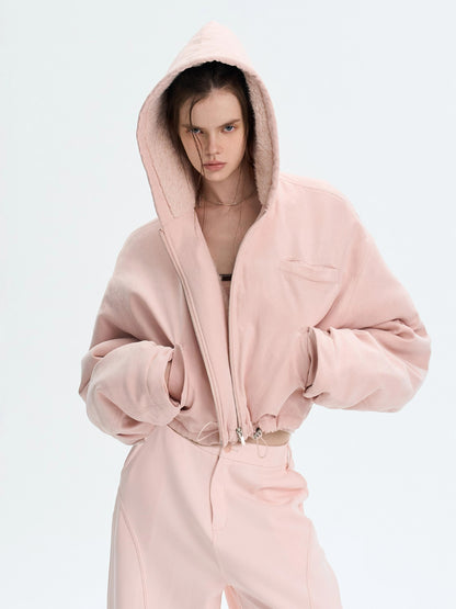 Faux Leather Hooded Cropped Jacket