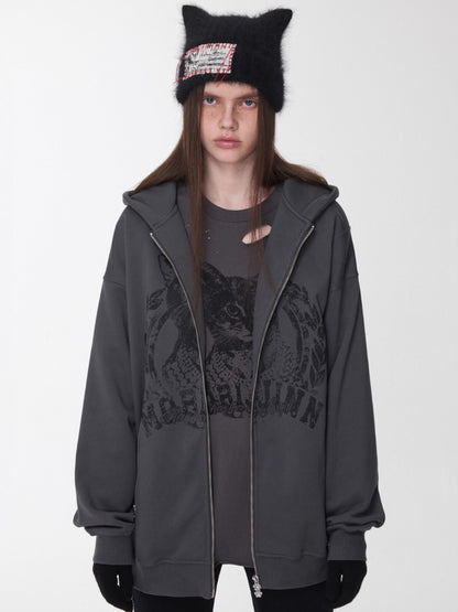 Cat Graphic Double-Zip Convertible Hoodie Jacket
