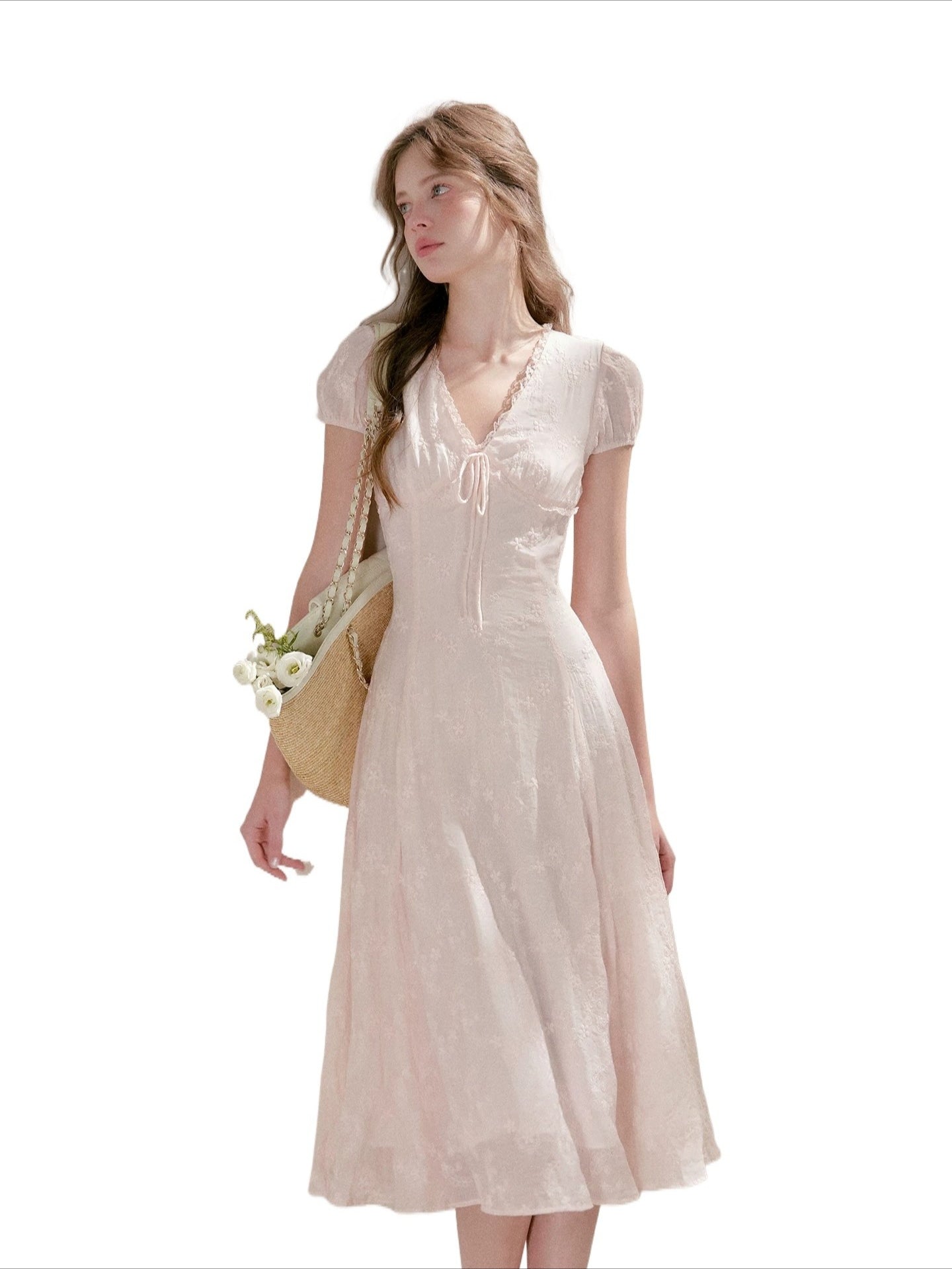 Pink Embroidered Lace Dress