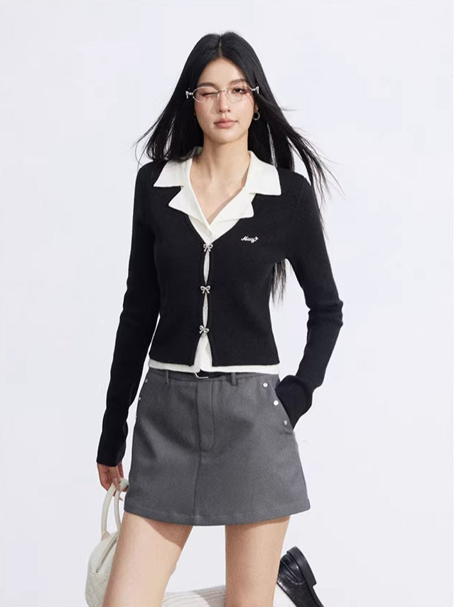 Black &amp; Blue Polo Knit Top