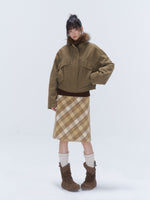 Yellow Plaid Wool-Blend A-Line Skirt
