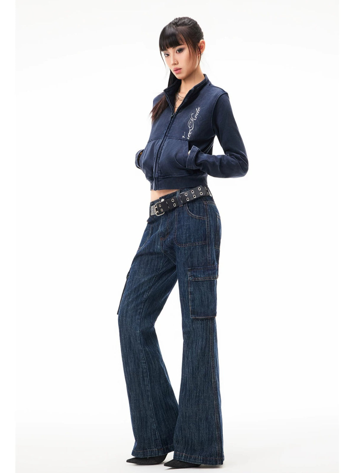 Printed Cropped Stand Collar Jacket