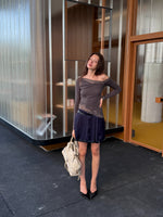 Navy Sequin Pleated Mini Skirt