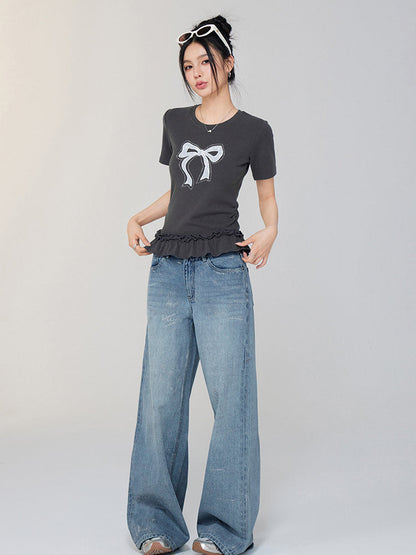 Ballet-style Bow-adorned Short sleeve Top