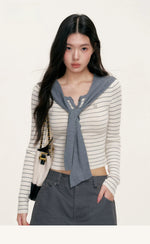 Striped Shawl Collar Knit Top