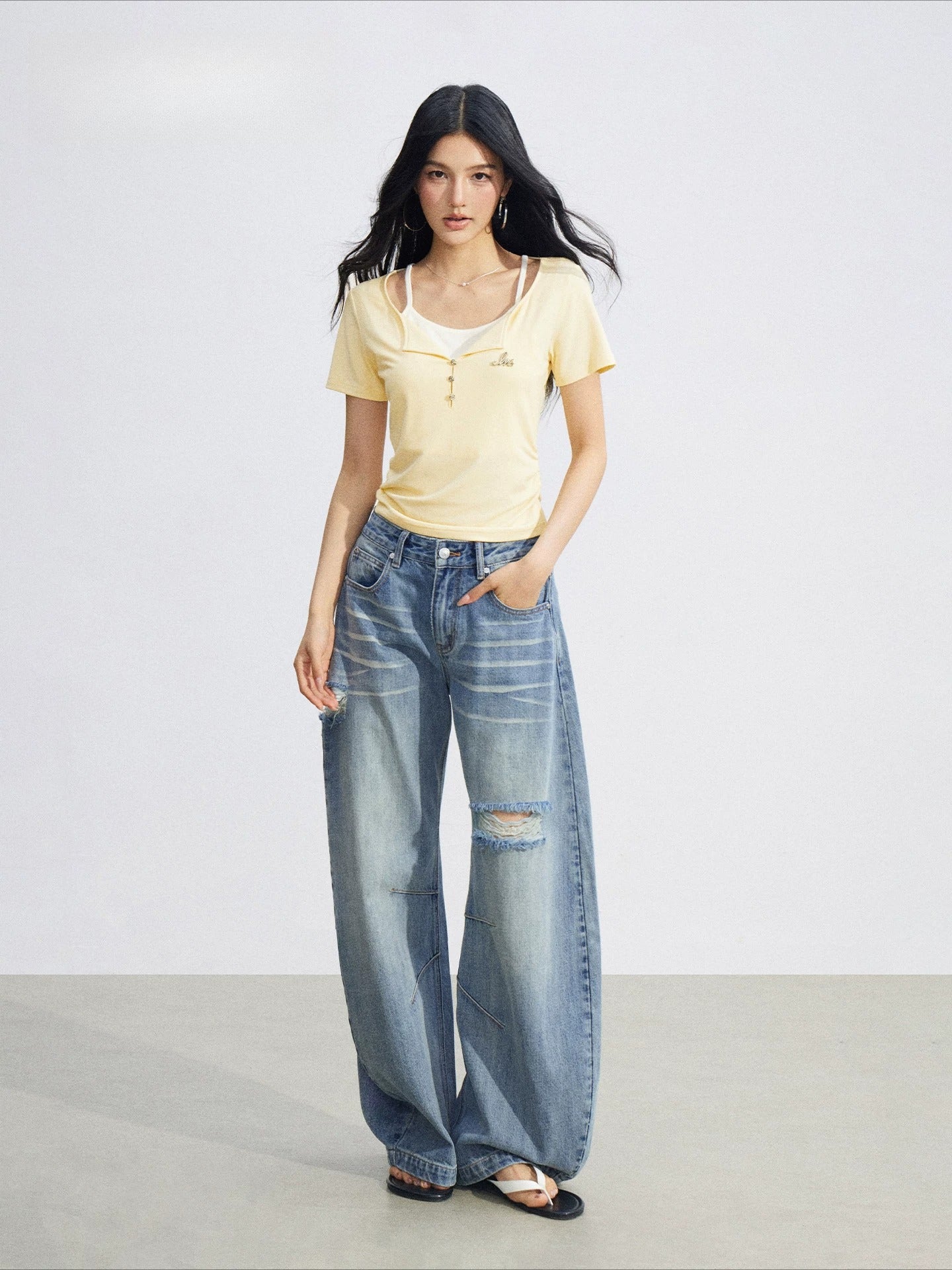 Layered Contrast Collar Tee