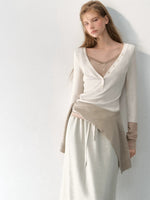 Layered V-Neck Ribbed Knit Top