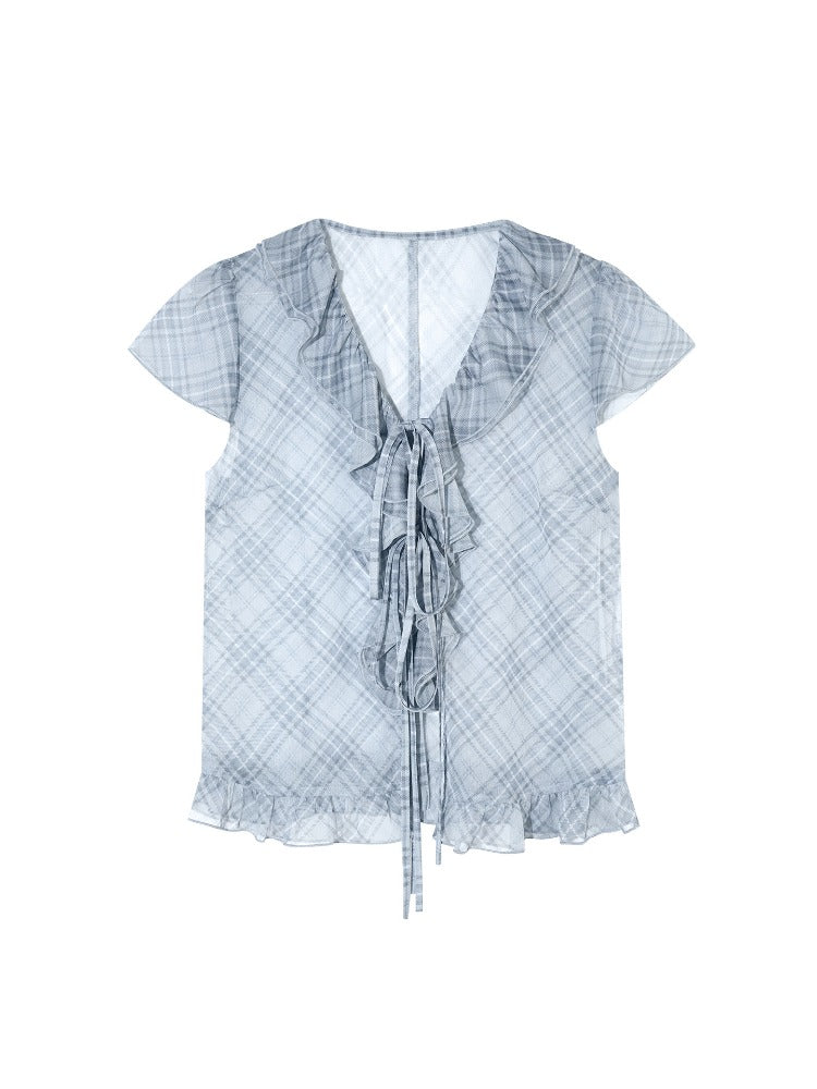 Plaid Chiffon Ruffle Set