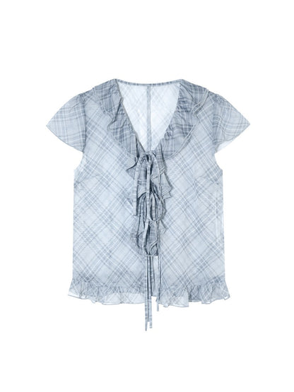 Plaid Chiffon Ruffle Set