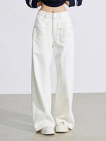 Beige Embroidered Pocket Jeans