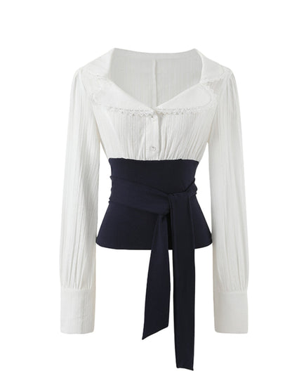Navy Color-Blocking Shirt &amp; Pants Set