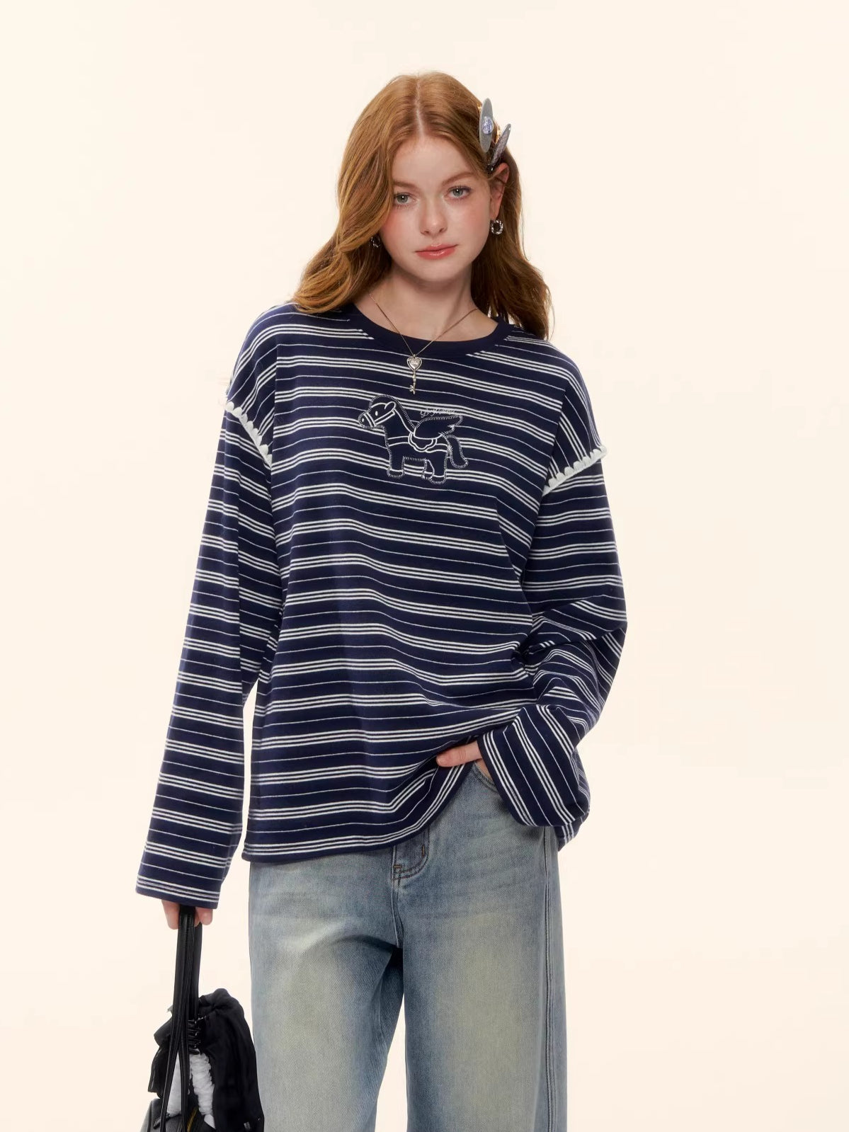 Striped Embroidery Pegasus Tee