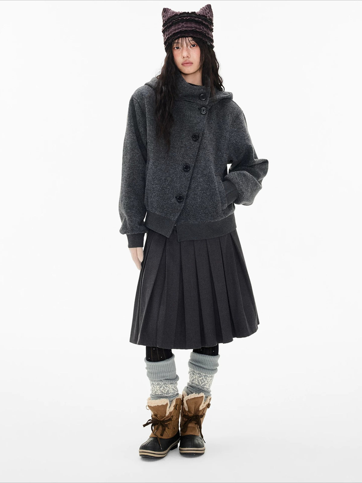 Hooded Button Jacket