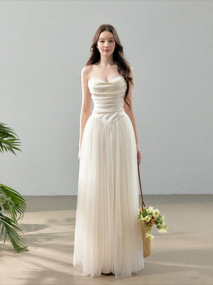 Satin Tulle Strapless Dress