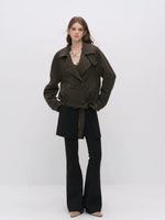 Cropped Wool-Blend Wrap Coat