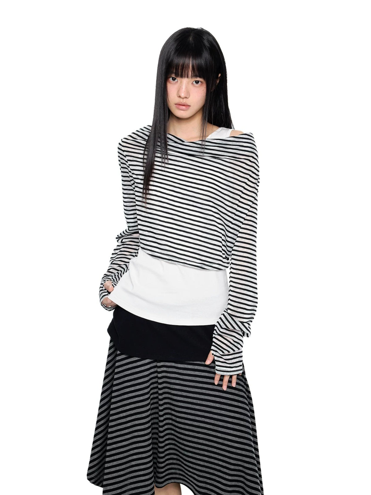 Asymmetric Striped Layering Top