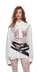 Cat Print Oversized Lace Shirt