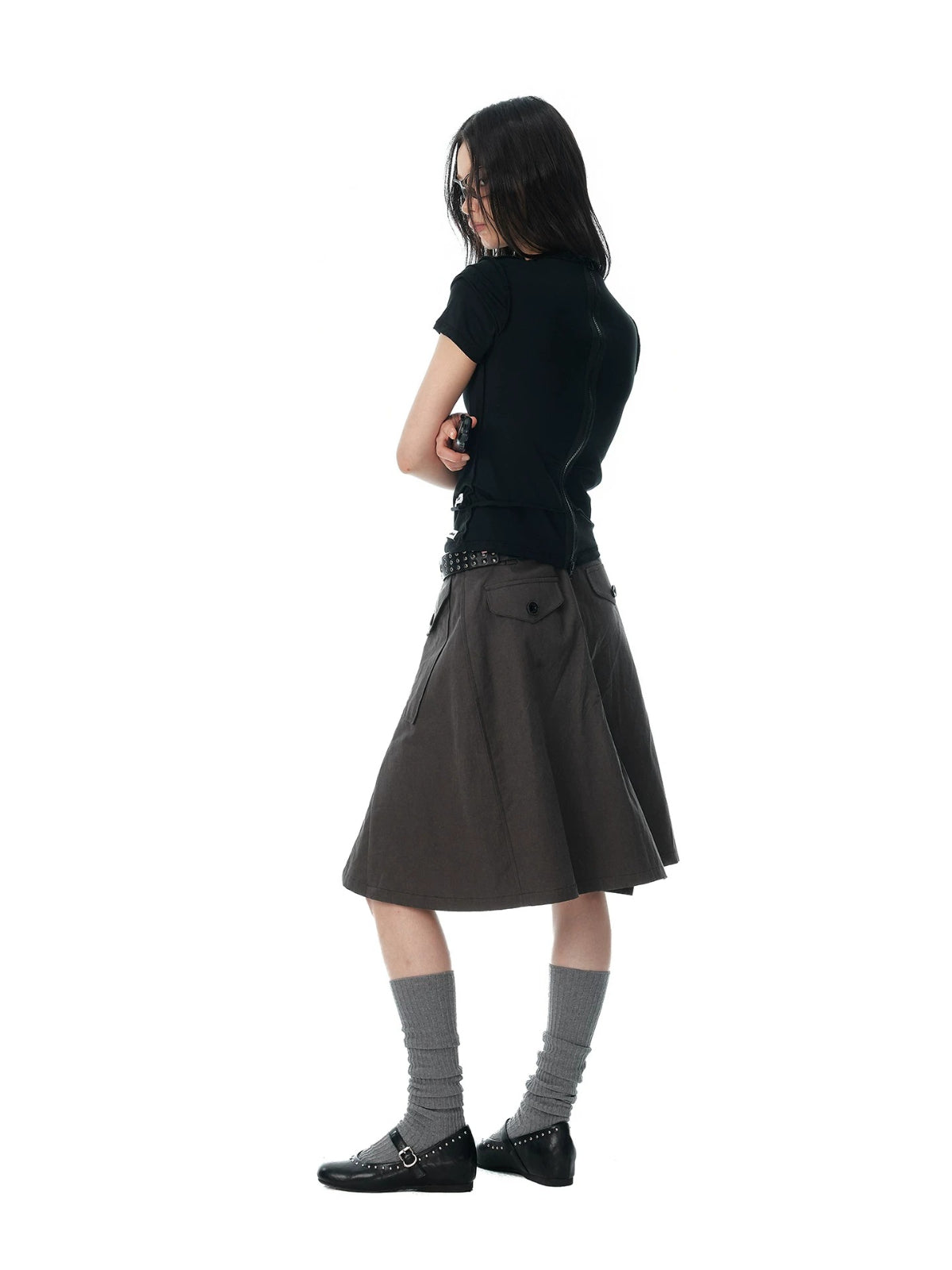Minimalist Ruched Back Zip T-Shirt