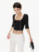 Black Silver Knit Crop Top