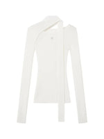 Asymmetric Ribbon Cutout Knit Top