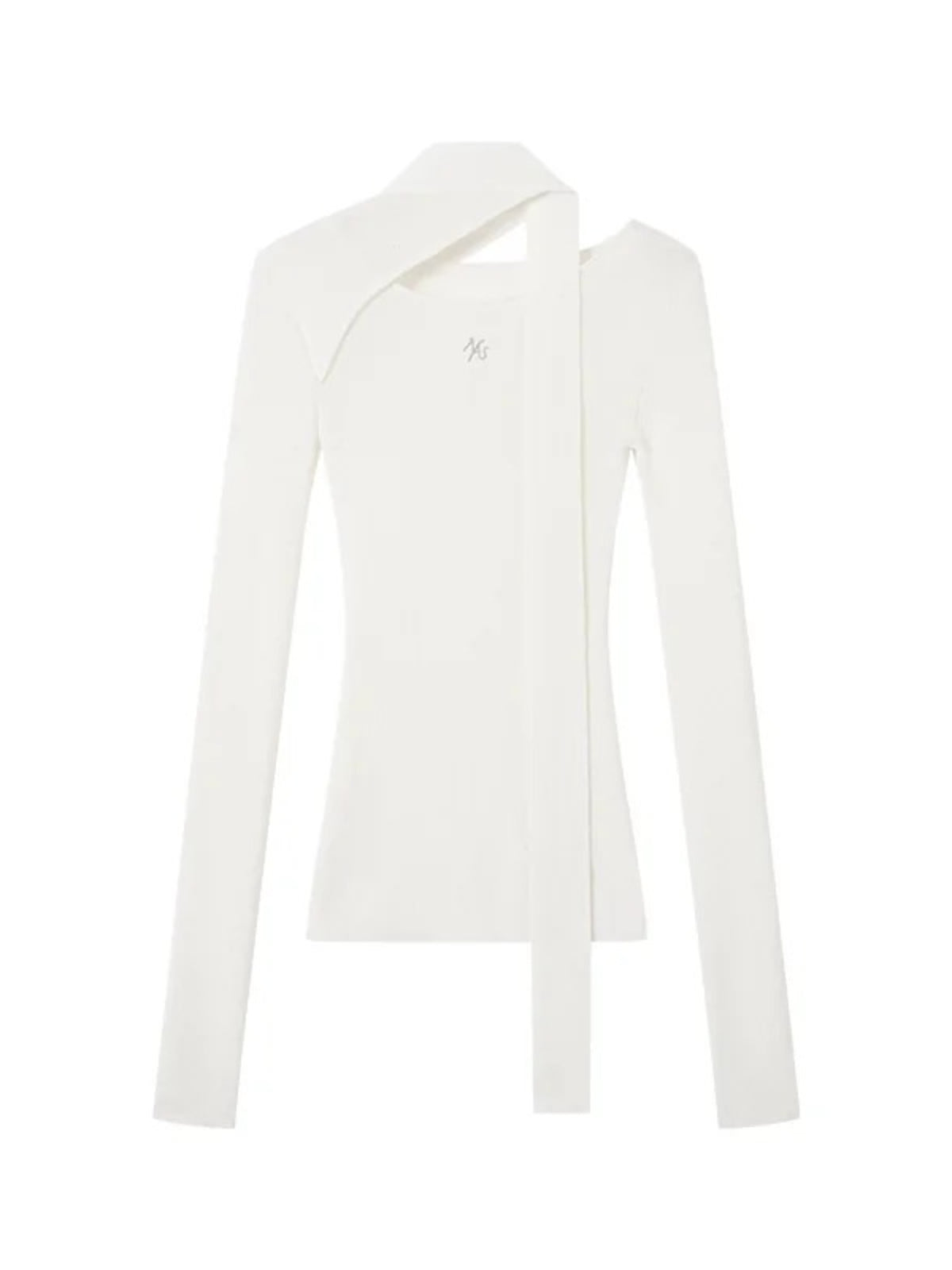 Asymmetric Ribbon Cutout Knit Top