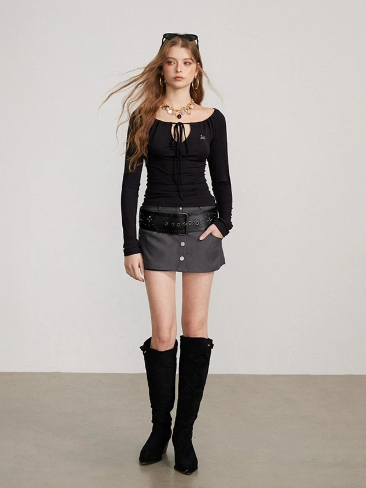 Convertible Tie Shoulder Long Sleeve Top