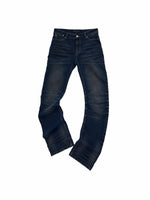 Vintage Pleated Washed Denim Curved Jeans