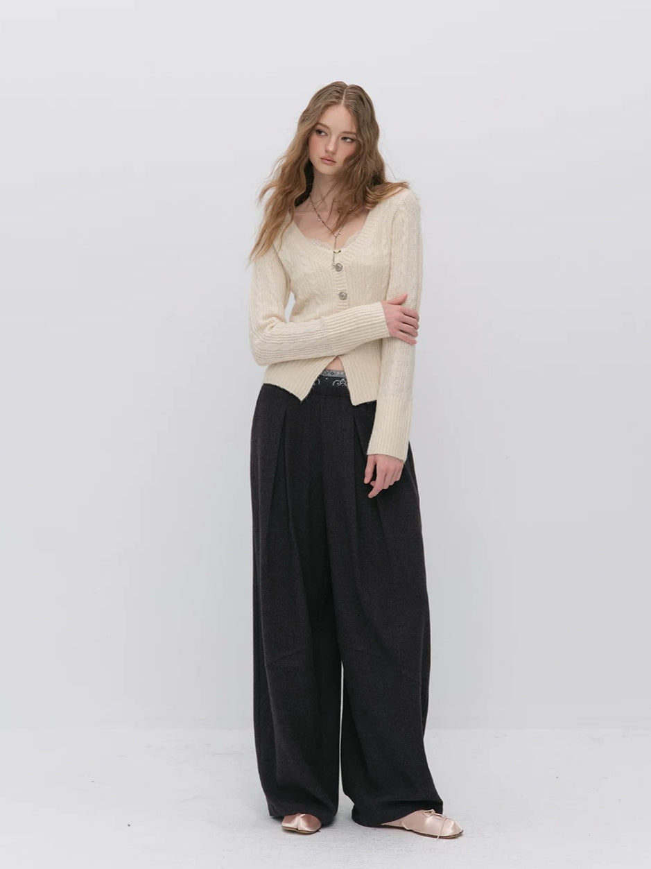 Cable-Knit V-Neck Cardigan