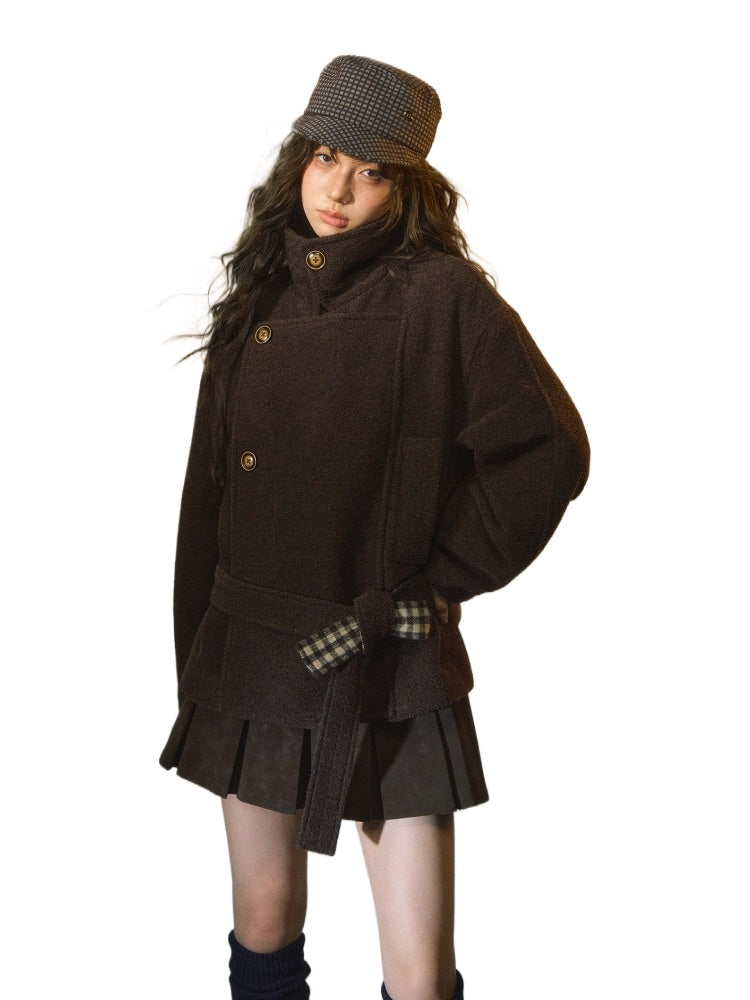 Plaid Patchwork Wool-Blend Cropped Jacket