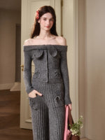 Velvet Bunny Wool Cloud Off-Shoulder Knit Cardigan & Pants Set