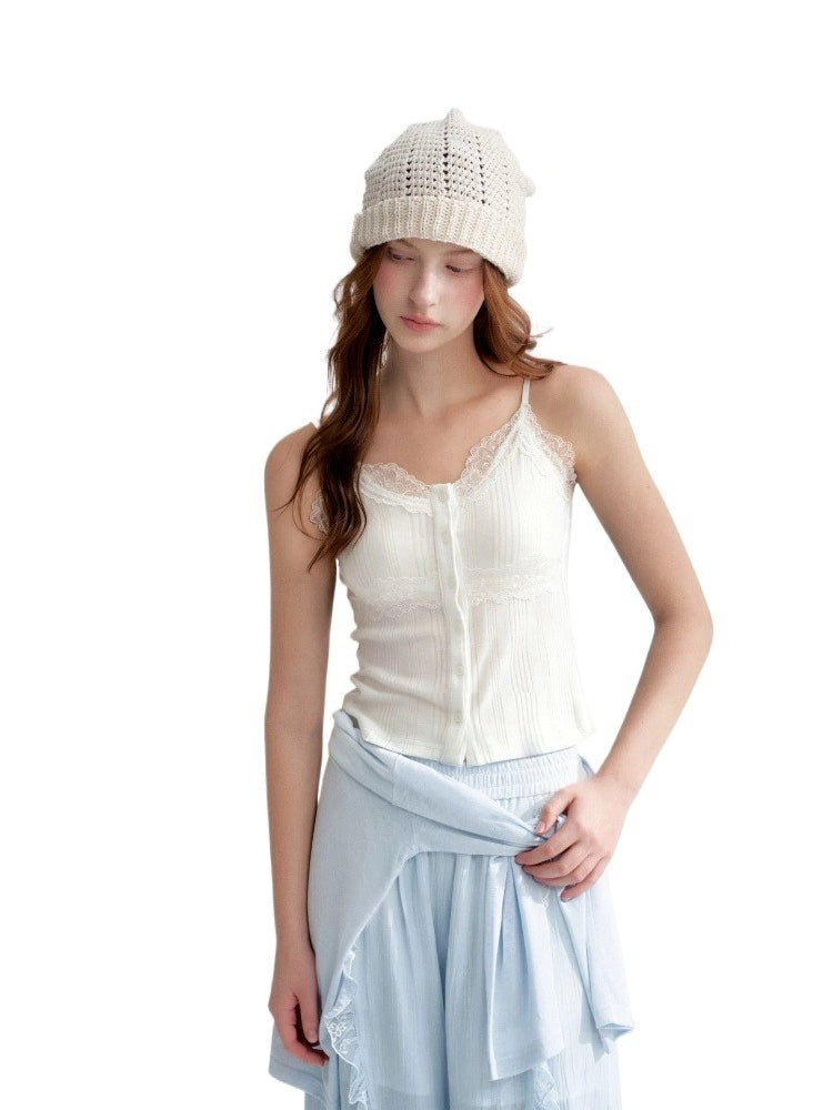 White And Blue Lace Trim Tank