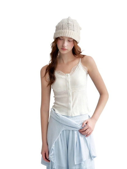 White And Blue Lace Trim Tank