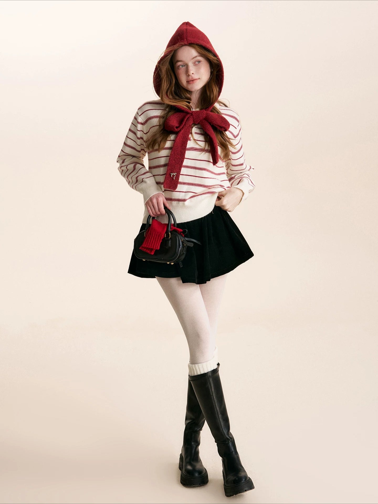 Striped Knit Polo Neck Pullover Sweater