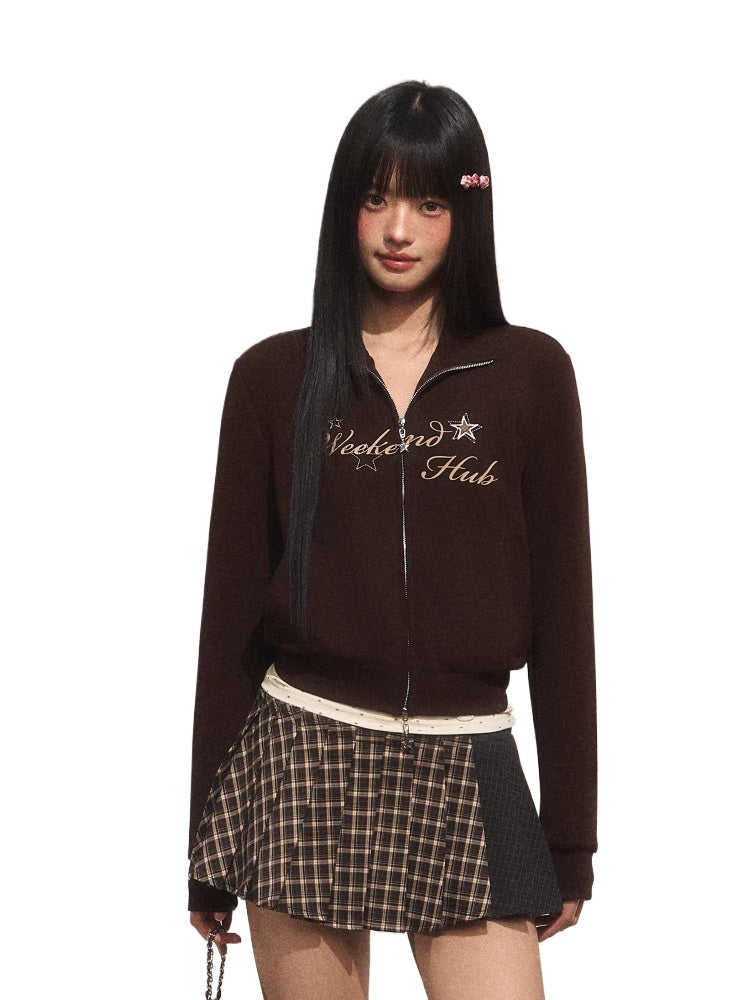 Vintage Letter Zip Sweatshirt