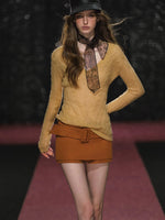 Slightly Sheer V Neck Cable Knit Sweater