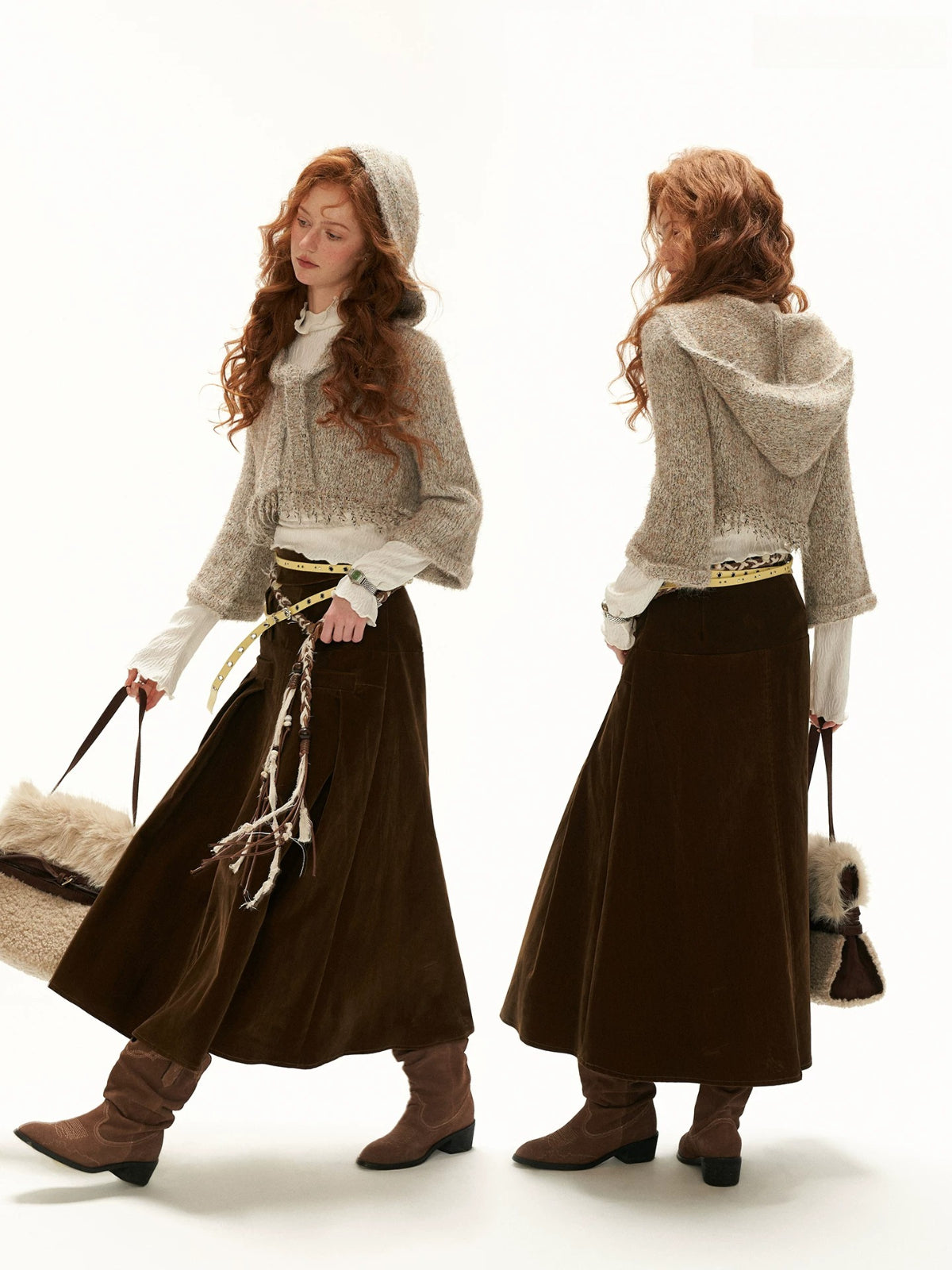 Textured Hooded Flare Sleeve Sweater