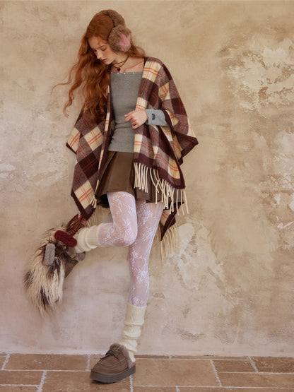 Plaid Fringed Wool Scarves
