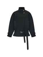 Cream & Black Wool Blend Loose Lapel Jacket