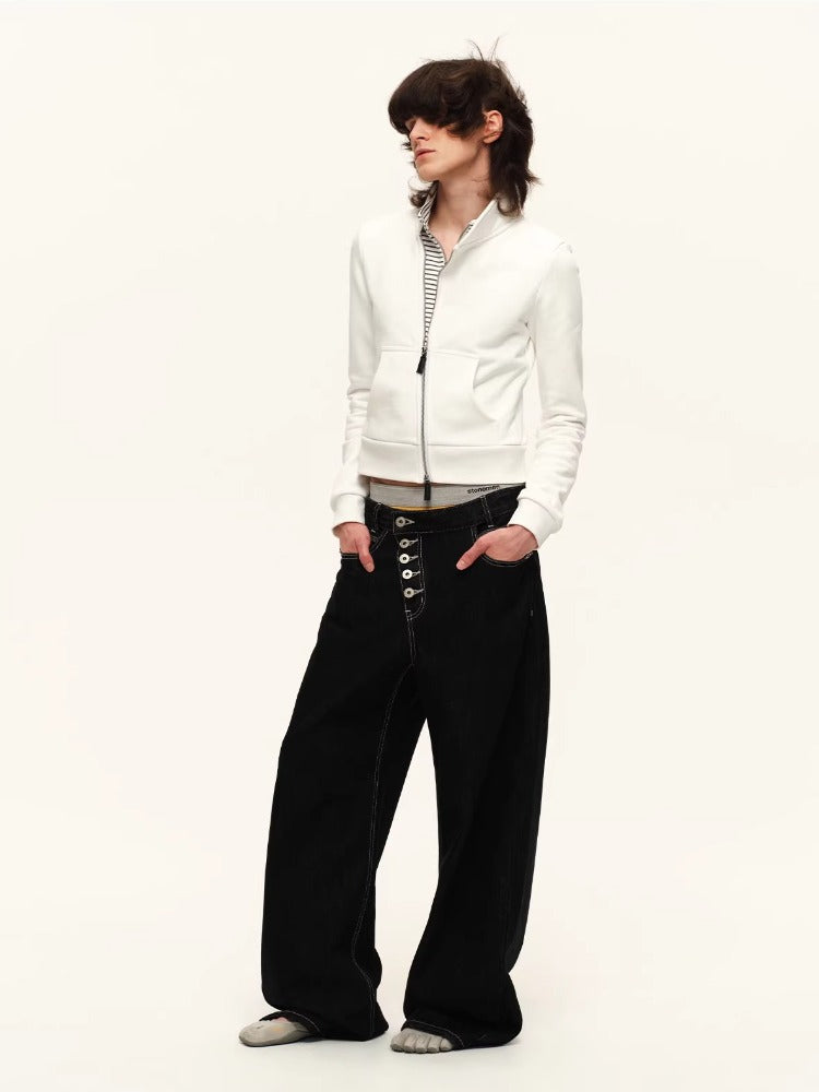 Asymmetric Button Straight Jeans