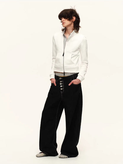 Asymmetric Button Straight Jeans