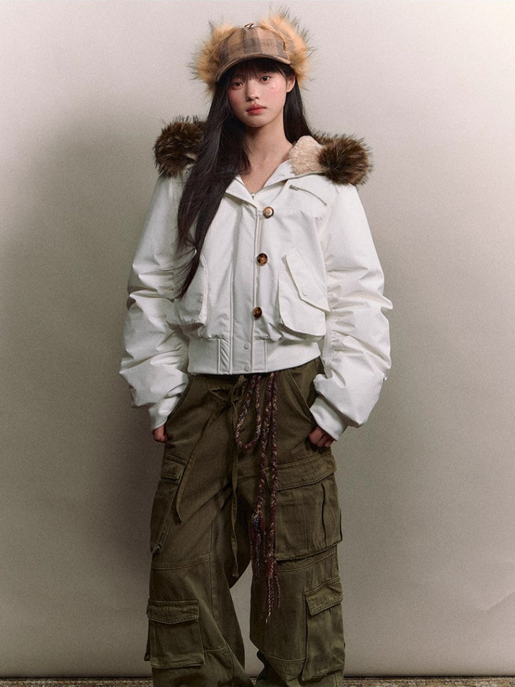 Faux Fur Aviator Down Jacket